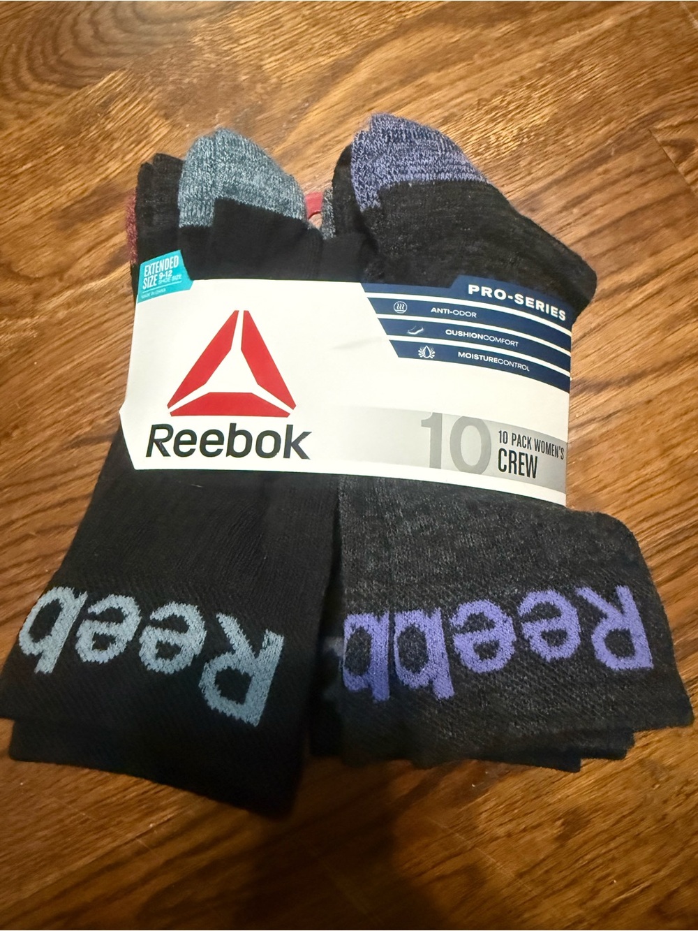 Reebok Crew Socks 10-Pack in Black with Gray and Purple Accents